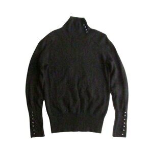 MAINBOCHER Womens M Black Turtleneck Cashmere Sweater Black Pearl Buttons